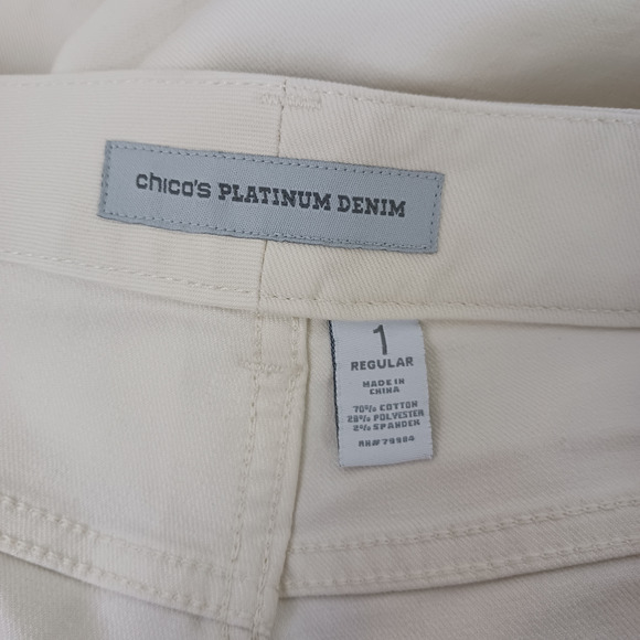 Chico's SZ 1 (US 8/M) Platinum Denim Jeans Ultimate Fit Slim Leg In Off White - Picture 4 of 8